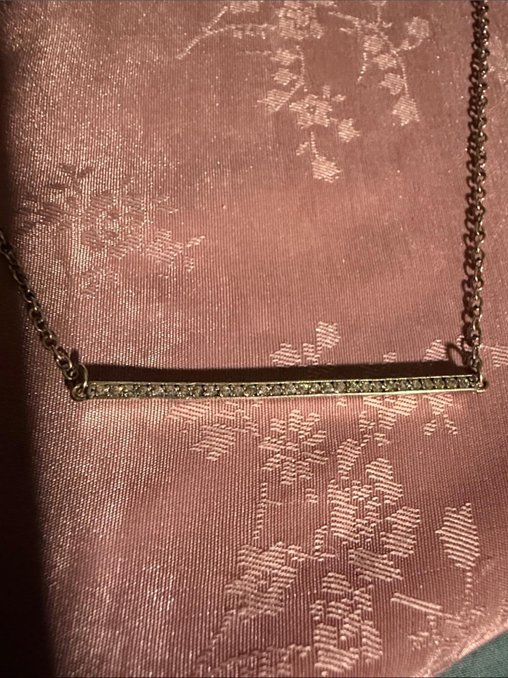 Delicate sterling, silver Gold-Tone Bar Necklace with Clear Crystals